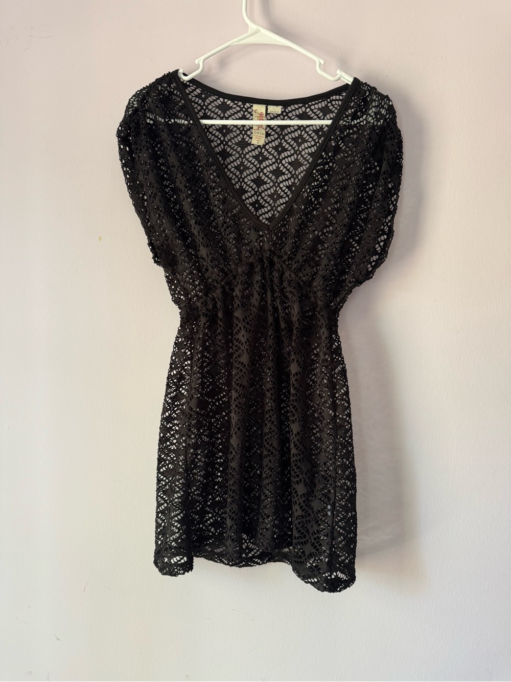 Miken Small Black Crochet Swim Cover-Up